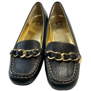 Yellow Bee Loafers Womens 8 Black Gold Hardware and Trim Leather Upper 80s